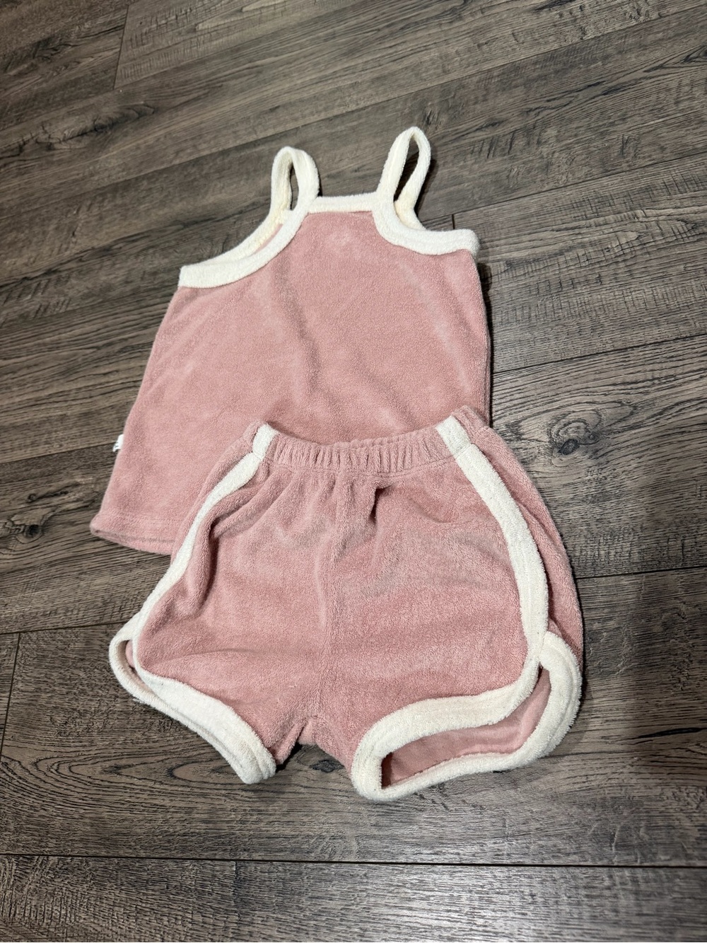 Peek Pink Terry Cloth Two-Piece Set with Cream Trim